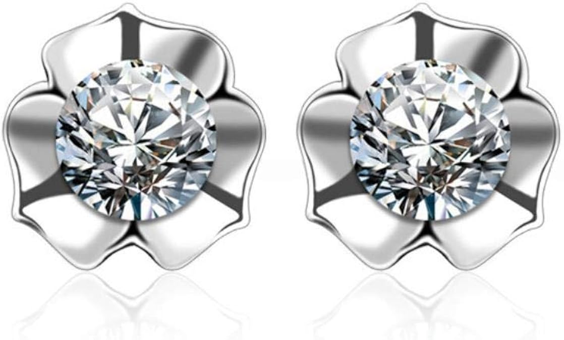Jiushice 925 Sterling Silver Stud Earrings Flower Earrings Silver