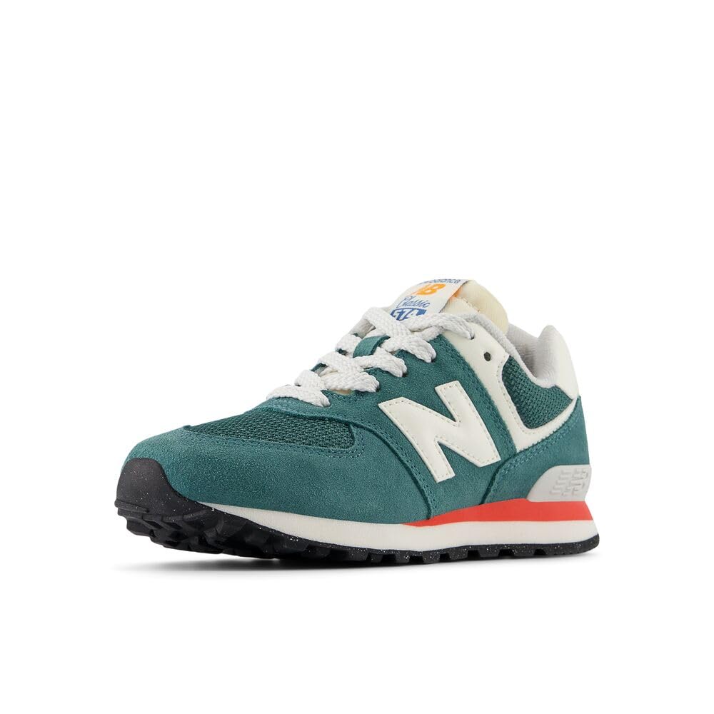 New Balance Kid's 574 V1 Lace-Up Sneaker, New Spruce/Blast Red, 2.5 W Little Kid Image
