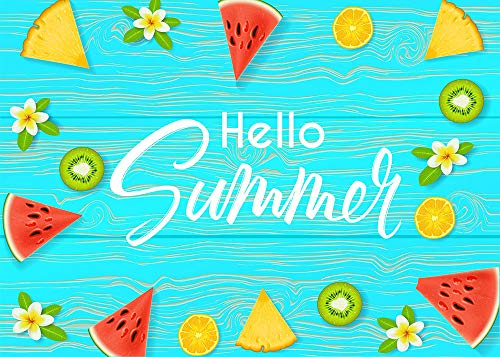 MMY 7x5ft Cartoon Blue Sea Summer Fruits Photography Backdrop Watermelon Kiwifruit Lemon Flowers Background Decoration Kids Baby Shower Tea Birthday Party Birthday Photo Booth Props