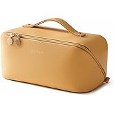 EACHY Travel Makeup Bag, Large Capacity Cosmetic Bag for Women, Waterproof PU Leather, Flat Open Portable Toiletry Bag for Skincare, Brushes & Travel Essentials