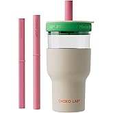 CHAKO LAB Insulated Stainless Steel Water Bottle | Dual-layer tumbler with Glass Linner and Stainsteel Linner | BPA-Free Leak Proof Thermos | 20oz Bottle with Two Straw | White and Green