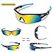 RIVBOS 805 Polarized Sports Sunglasses Sun Glasses with 5 Set Interchangeable Lenses for Men Women Cycling Baseball(Black&Blue)
