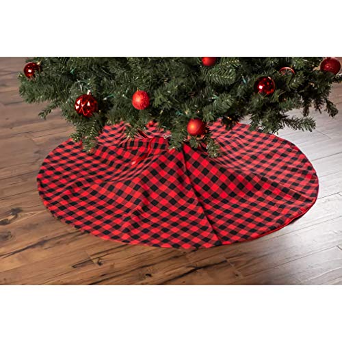 EDLDECCO Christmas Tree Skirt 48 Inches Buffalo Check Red and Black Plaid X'Mas Holiday Party Decor Ornaments