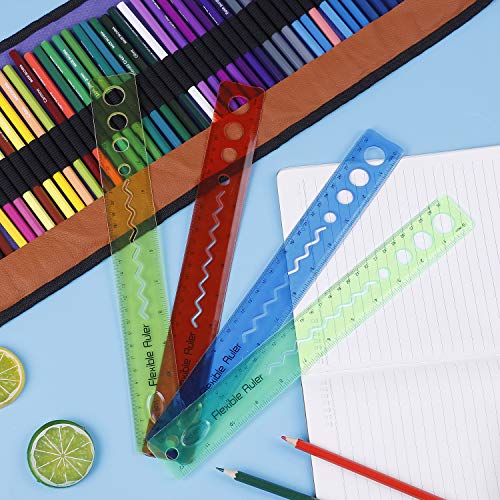 8 Pieces Shatterproof Flexiable Ruler 12in(30cm) Thick Durable Transparent Rulers Plastic Soft Straight Ruler Math Dual Side Rulers for Students, Teachers, School, Home, Office (4 Colors)