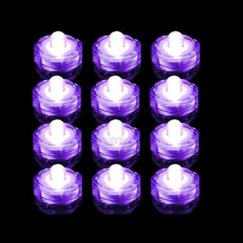 12 Submersible LED Waterproof Lights RGB for Vase Wedding Party Fish Tank Decors (Purple)