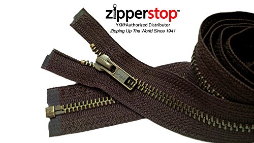 Zipperstop Wholesale YKK- Jacket Zippers YKK #5 Antique Brass- Metal Teeth Separating for Crafter's Special Color Sept. Brown #570 Made in USA -Custom Length (28 inches)