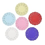 DECORA 3.5inch Round Colorful Paper Lace Doilies Wedding Tableware Decoration,Pack of 200