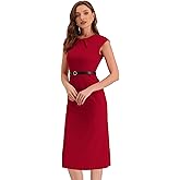 Allegra K Business Dress for Women's Work Elegant 2026 Cap Sleeve Belted Office Sheath Dresses