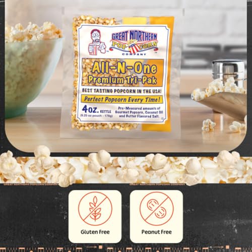 4OZ POPCORN MACHINE POPCORN PACKETS – ALL-IN-ONE MOVIE THEATER STYLE POPCORN KERNELS, SALT, AND OIL PACKS BY GREAT NORTHERN POPCORN (24 CASE)
