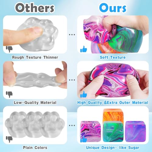SLEEPHEAD®Squishies Stress Cube,Fidget Toys Squeeze Stress Cube for Adults,Ice Squish Cube Sugar Balls,Sensory Ice Square Shape Squishies Cube Sugar Balls for Stress Relief (Orange)