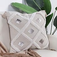 Sungea Throw Pillow Cover,Tassel Pillow Case Pillowcase Boho Modern Decorative Throw Cushion Case for Couch Sofa Bed (18x18 inch, Grey Sequin)