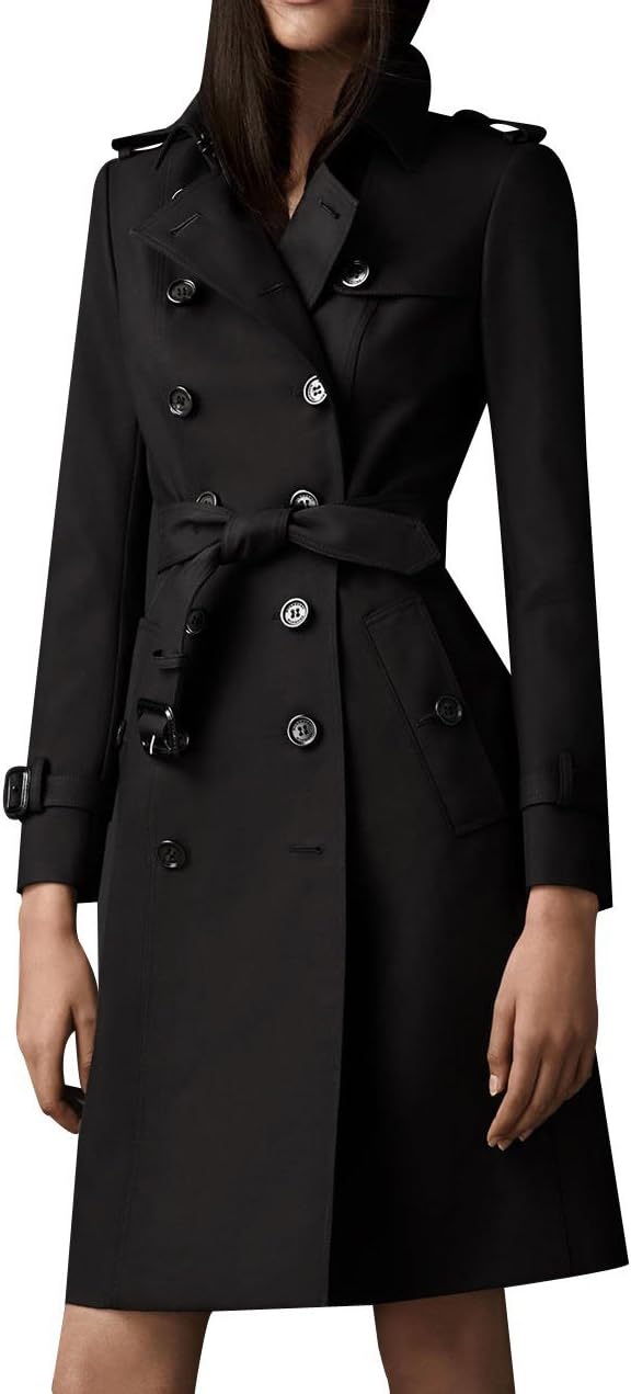 Women British Double Breasted Slim Long Trench Coat Windbreaker