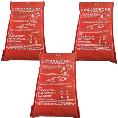 Timtina 3 Stück Löschdecke Brandschutzdecke 1x1 m nach DIN EN 1869 Feuerlöschdecke (3)