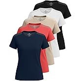 Real Essentials 5 Pack: Women's Short Sleeve Mesh Insert T-Shirts Athletic Tops Gym Workout Yoga Tennis Activewear (Plus)