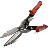 HOUSERAN 12 Inch Aviation Snips, Long Straight Cut Tin Snips, Heavy Duty CR-MO Metal Cutter with Double Lever, Scale Markings