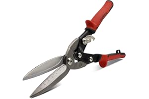 HOUSERAN 12 Inch Aviation Snips, Long Straight Cut Tin Snips, Heavy Duty CR-MO Metal Cutters with Double Lever, Scale Markings & Safety Lock, Shears Scissors for Cutting Metal Sheet