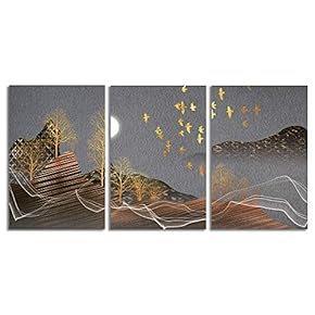 Canvas Wall Art Abstract Chinese Landscape Painting Artwork for Home Prints Framed - 16"x24" x 3 Panels