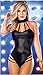 CHYEA Sexy Lingerie Women Lingerie Sexy Underwear Teddy Deep V Bodysuit Ceinture Fun Pajamas Bodysuit Outfits Nightgown Lether Star Model-Free Size, Black
