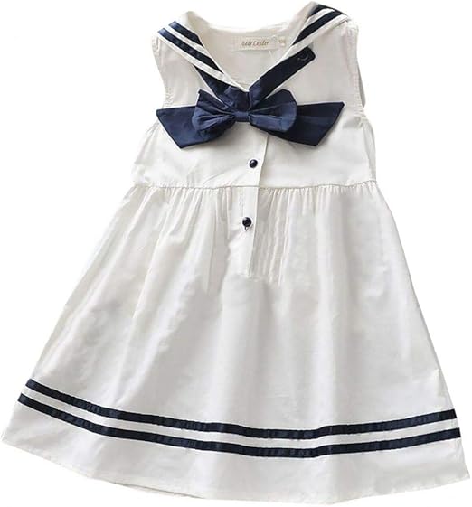 Amazon Co Jp Plus Nao プラスナオ ワンピース キッズ 子供服 子供用 女の子 ノースリーブ セーラーカラー リボン フレア ハーフボタン かわいい 清楚 ホワイト 130cm 服 ファッション小物