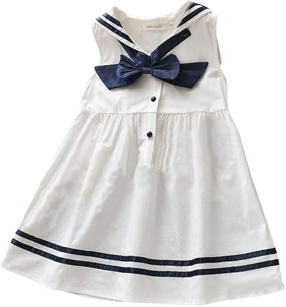 Amazon Co Jp Plus Nao プラスナオ ワンピース キッズ 子供服 子供用 女の子 ノースリーブ セーラーカラー リボン フレア ハーフボタン かわいい 清楚 ホワイト 130cm 服 ファッション小物