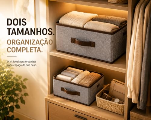 Kit 2 Caixas Organizadoras Dobraveis com Tampa Alça Reforçada e Mais Praticidade para Organizar Roupas Brinquedos e Ambientes