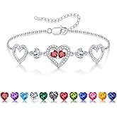 Iefil Bracelet for Women - 925 Sterling Silver Heart Birthstone Bracelet Birthday Anniversary Jewelry Gifts for Her Wife