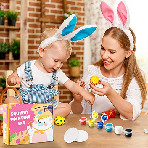 LOVESTOWN DIY Squishy Easter Eggs, 9 Pcs Squishy Egg Painting Kit Easter Egg Craft Easter Basket Stuffers Paint Your Own Squishies for Gifts