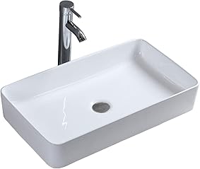 Lavabo de Cerámica Lavabo de Alta Calidad Blanco Lavabo Sobre Encimera Rectangular Diseño Moderno Para Guardarropa Baño Cocina 