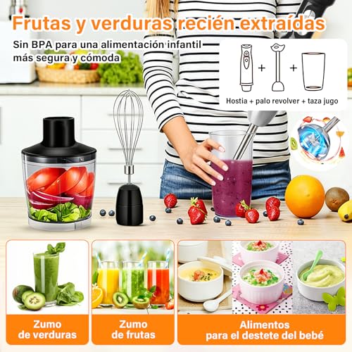 LEMONSEA Batidora de Inmersion 5 en 1 de acero inoxidable, Licuadora de Mano 1000W Batidora de Mano Multiusos de Alta Potencia, Incluye Tazón Picador y Accesorios para Batidos y Espumador de Leche
