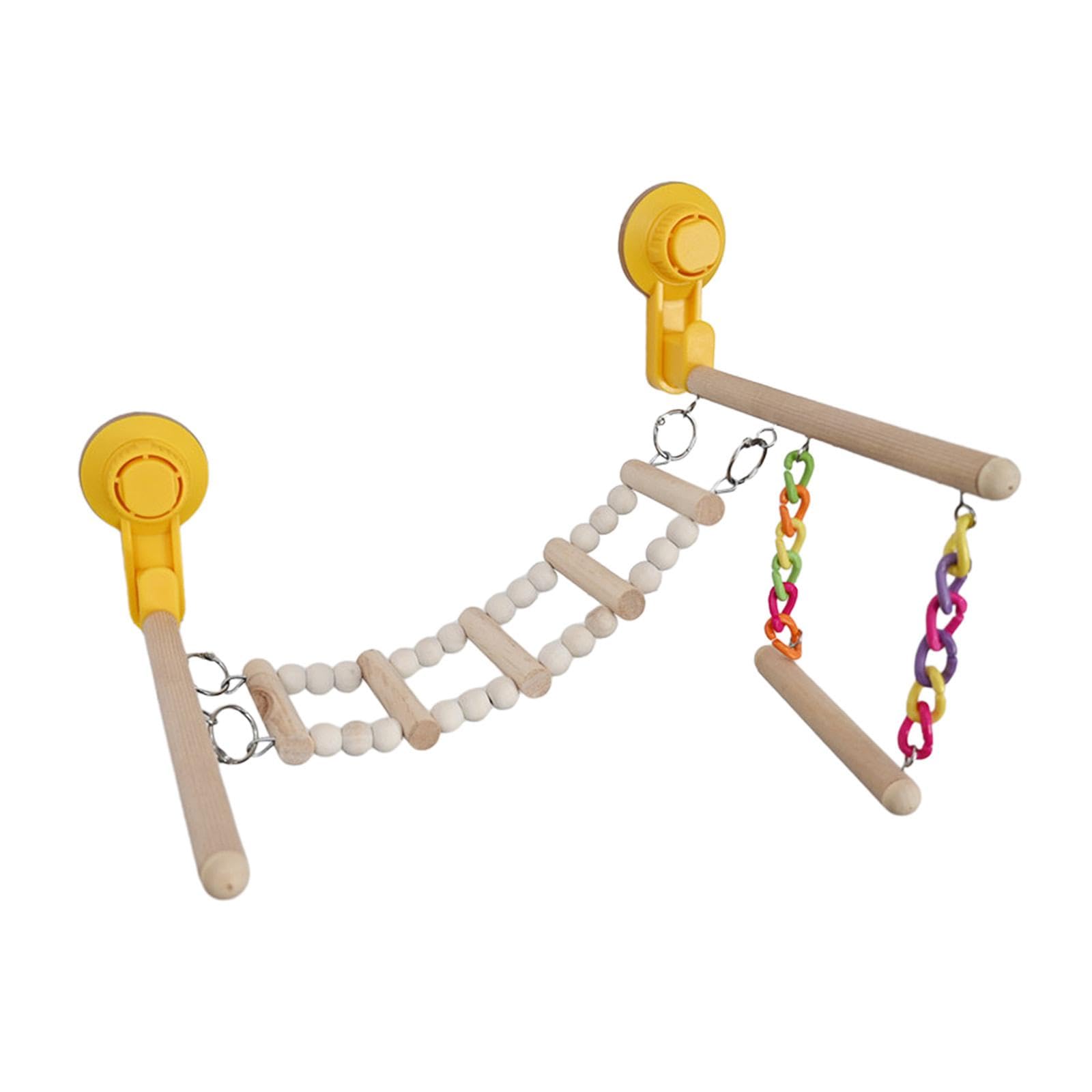 kowaku Suction Cup Wood Perch Toy, Window and Shower Perch Toys, Portable Activity Center Parrot Playstand for Parakeet, Budgie