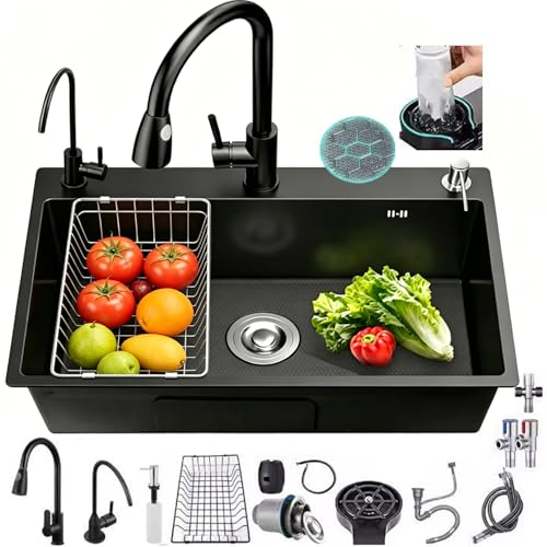 Fregadero De Cocina,80 * 45 * 20cm Tarjas para Cocina, Fregadero De Barra con Grifo y Escurridor de Platos, Fregadero De Barra con Dispensador de jabón, Fregaderos De Cocina para Baño Cocina