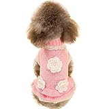 SACRONS-Dog's Sweater in Autumn and Winter/Turtleneck/Lovely Pink Flower Style/Special Girl Dog Winter Clothes