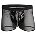 Men's Sexy Mesh Sheer Breathable Boxer Briefs Comfy Underwear Faux Leather Zipper Bulge Pouch Wetlook Low Rise Cool Swim Thongs Shorts Panties Transparent Lingerie Bikini Trunks Underpants Swimwear