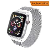 HILIMNY Compatible for Apple Watch Band 38mm 40mm 42mm 44mm, Stainless Steel Mesh Milanese Sport Wristband Loop with Adjustable Magnet Clasp for iWatch Series 1/2/3/4,Silver