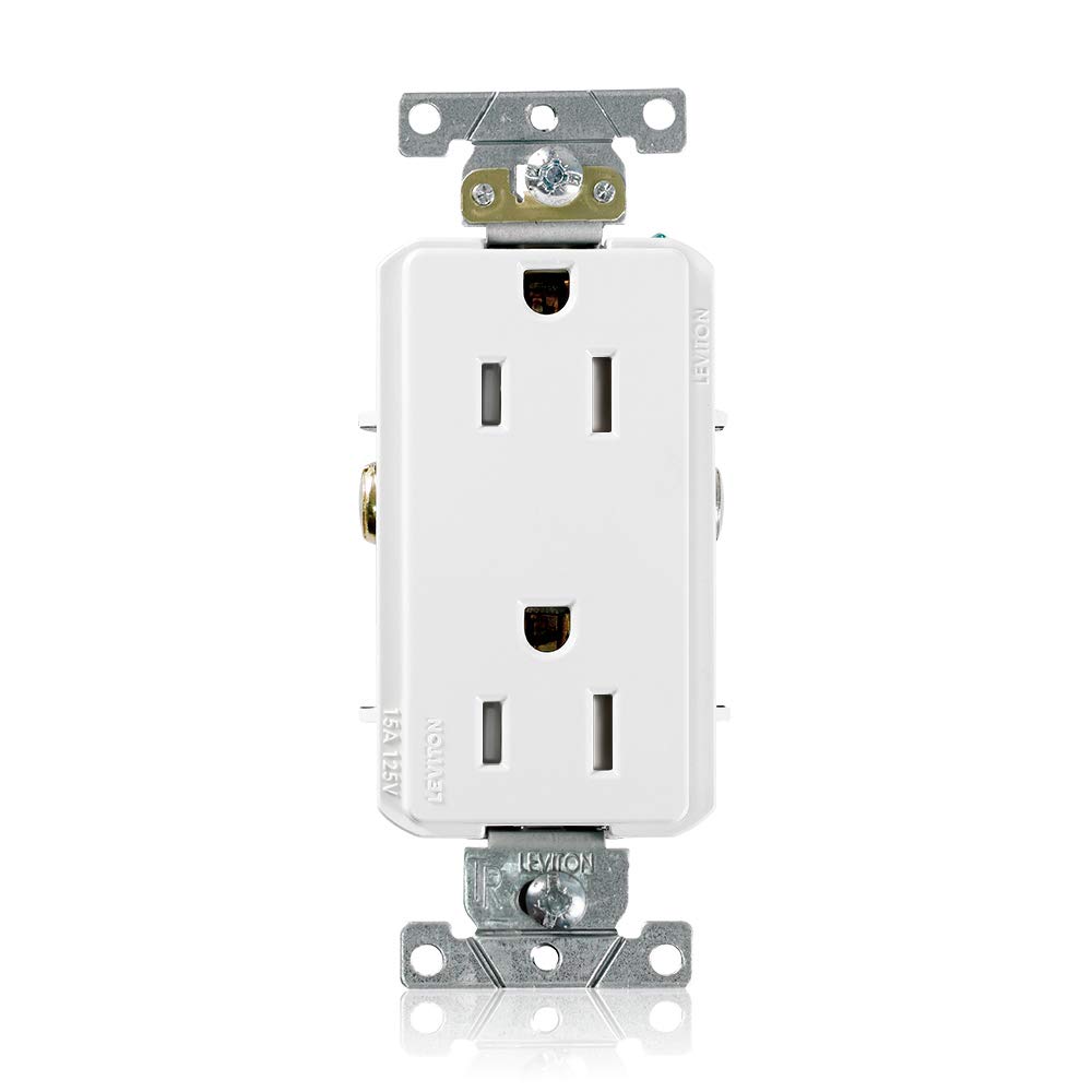 Photo 1 of Leviton 15 Amp, 125 Volt, Decora Plus Duplex Receptacle, Straight Blade, Tamper Resistant, Commercial Grade, Self Grounding, TDR15-W, White