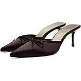 PAUVAODY Fashion Kitten Heel Bow Mules for Women Slip On Mules Backless Low Heel Pumps