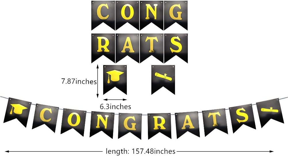 2020 Graduation decorations 53pcs set graduation Baloons-graduation Banner-graduation Hanging Swirls Strings-Black Gold Tissue Paper Pom Poms for Wedding,Graduation Party Supplies 2020: Toys & Games