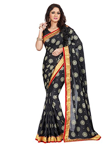 Shonaya black colour chiffon saree with unstitched blou…