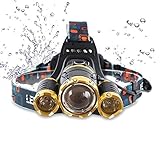 Brightest LED Headlamp 6000 Lumen Flashlight 2X 5000 mAh Rechargeable 18650 Headlight flashlights, Waterproof Hard Hat Light, Lumen Bright Head Lights, Running or Camping headlamps