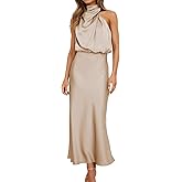 BZSFW Women's 2024 Summer Satin Dress Elegant Sleeveless Mock Neck Cocktail Party Maxi Dresses