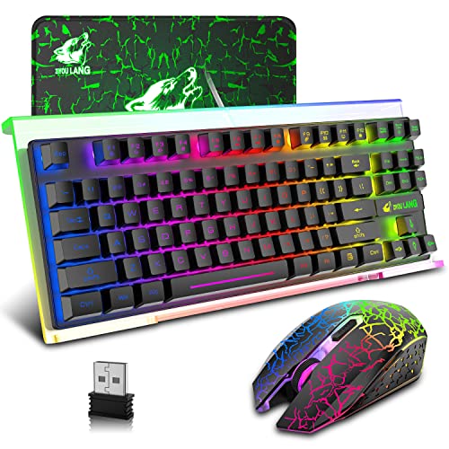 Wireless Gaming Keyboard Mouse and Wired Clear Acrylic RGB Keyboard