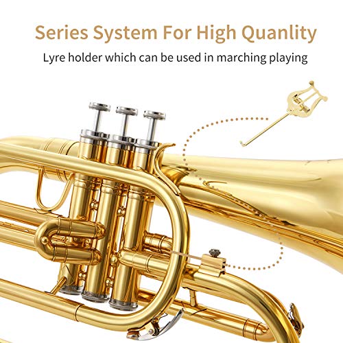 Eastar Marching Mellophone Student Standard Gold Key of F with Hard Case Mouthpiece Gloves Oil Tuner Cleaning Kit, EMLP-380