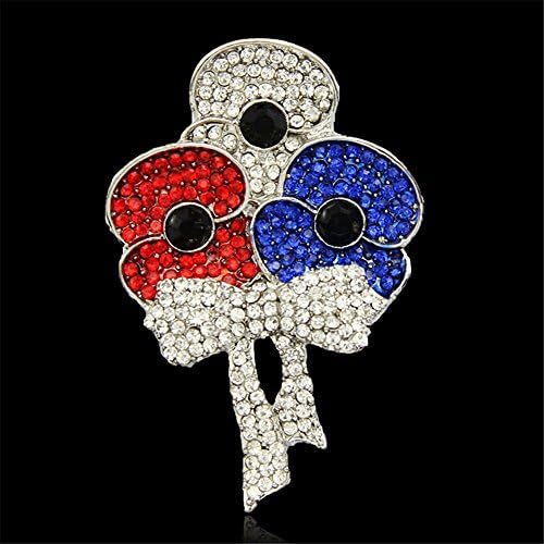 Tiny Susie Women Ladies Silver Poppy Flower Crystal Diamante Kate Uk Flag Brooch Pin Brooch Badge