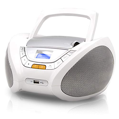 Lauson Boombox With Cd Player Mp3 | Portable Radio CD-Player Stereo with USB | USB & MP3 Player | Headphone Jack (3.5mm) CP543 (White)