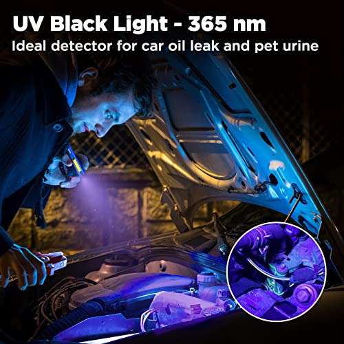 WORKPRO Rechargeable Flashlight, LED Pen Light with 365 nm UV Black Light, 450 Lumen Pocket Penlight, Magnetic Clip
