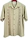 Mens Silk Camp Shirt Khaki Tan Button Front Embroidered