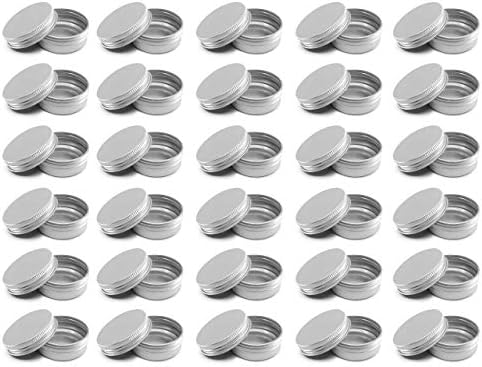 Greensadi 48 Pack Set of Silver Round Aluminum Storage Container Holder Tins with Screw Top Thread Lids - 2oz / 60ml