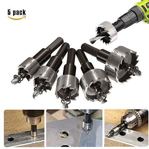5 pack high speed steel drill bit hole saw set, metal alloy kit c…