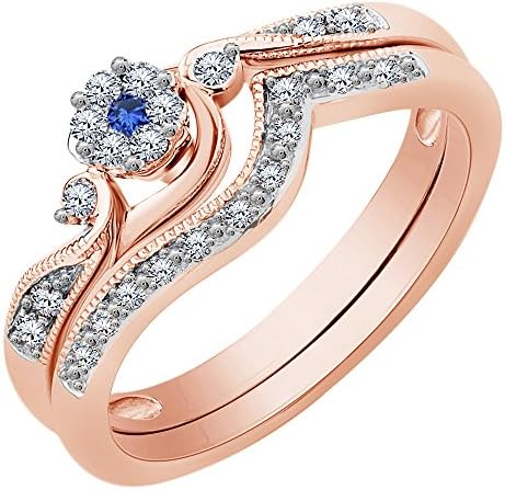 Araska Diamond 0.35 Carat White Cz &amp; Blue Sapphire 14k Rose Gold Fn Wedding Set Engagement Ring (9)