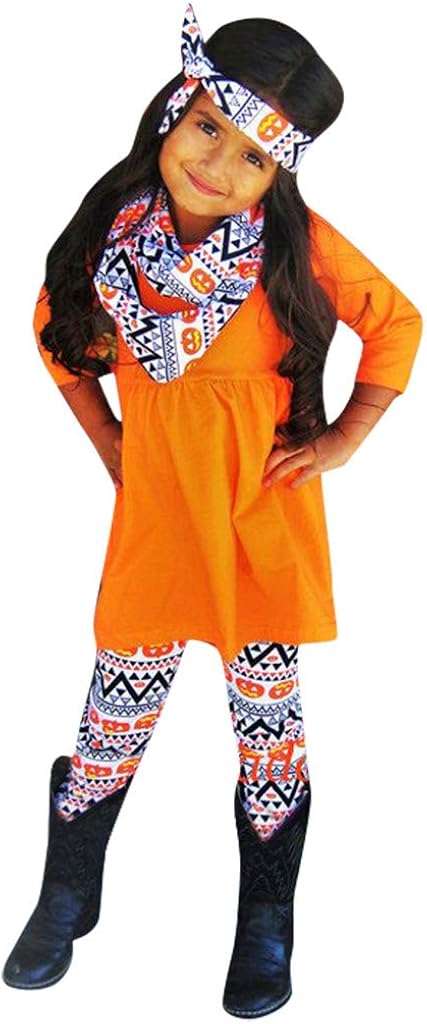 TUDUZ Camisa Niña Manga Larga Tops Pantalones Color Rayado Bufanda con